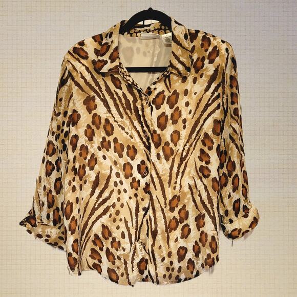Alfred Dunner, 14 | Animal Leopard Print Button Down Blouse - Picture 1 of 7